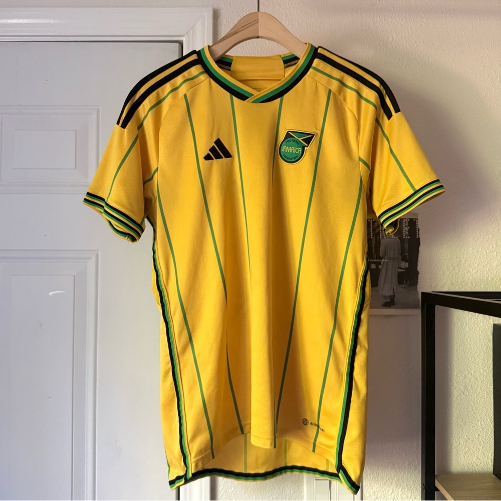 WALES‎ BONNER x ADIDAS yellow jersey soccer athletic striped v-neck tee t-shirt